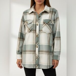 Altar'd State Plaid Jacket - Blue and Cream